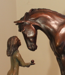 Horse sculpture of horse and young girl, titled First Love