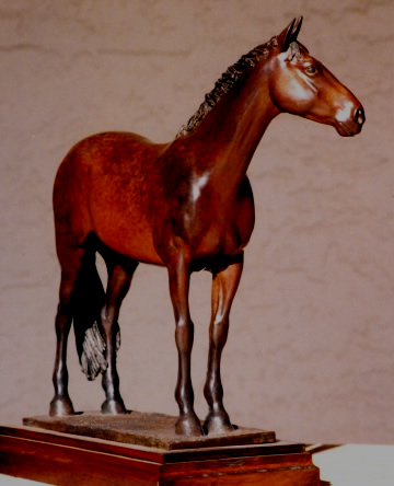 Horse sculpture of Thoroughbred, commissioned by owner.